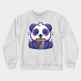 Cute panda drinking boba milk tea cartoon Crewneck Sweatshirt
